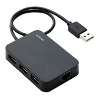 有線LANアダプタ USB2.0 Type-A USBハブ付 ブラック ELECOM EDC-FUA2H-B
