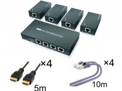 HDMI エクステンダースプリッター 1x4＋4個HDMIケーブル＋4個LANケーブル