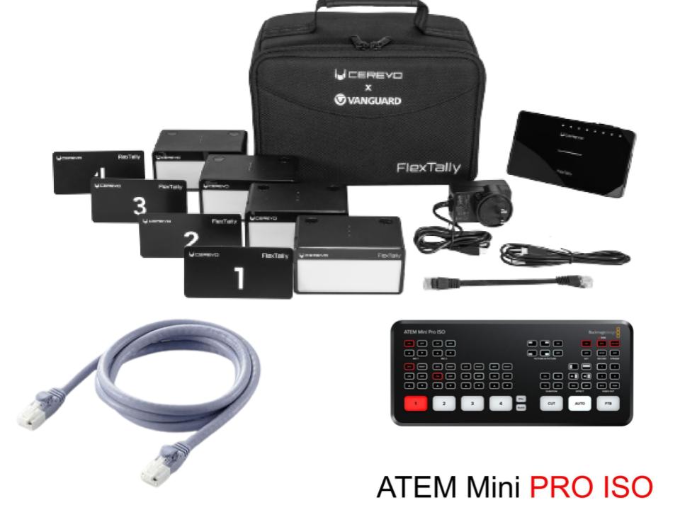 Cerevo FlexTally BP+ ATEM Mini Pro ISO（USB A-C ケーブル付属）＋LANケーブル 5m CAT6a