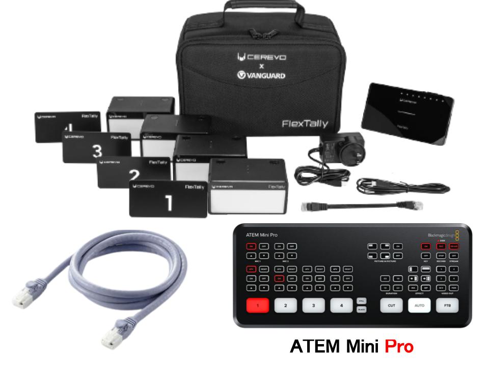 Cerevo FlexTally BP+ATEM Mini Pro＋LANケーブル 5m CAT6a（USB A-C ケーブル付属）