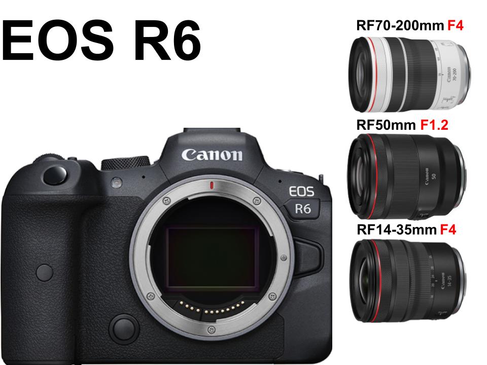 Canon EOS R6 ミラーレス+Canon RF70-200mm F4 L IS +Canon RF14-35mm F4L IS USM +Canon RF50mm F1.2 L USM （キヤノンRFマウント) セット