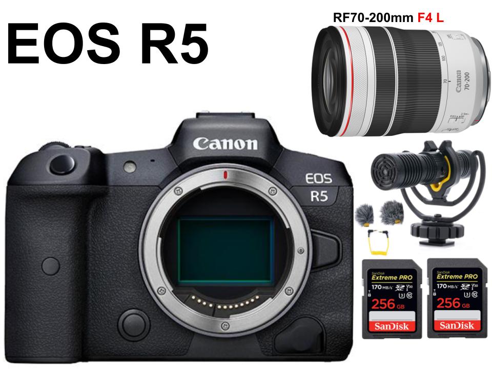 Canon EOS R5ミラーレス一眼カメラ+Canon RF70-200mm F4 L IS USM+DEITY V-Mic D4 Duo+SDXCメモリーカード セット