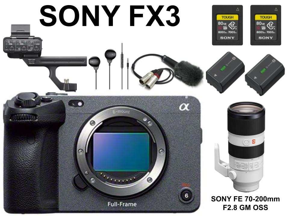 SONY FX3 / SONY FE 70-200mm F2.8 GM OSS / CFexpress TOUGH 80GB / NP-FZ100 / ECM-MS2 + イヤホン有線 3.5mmセット