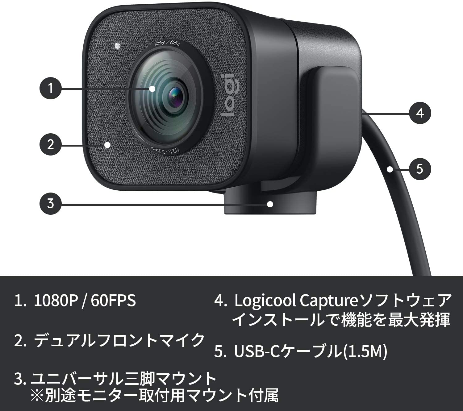 ロジクール ウェブカメラ Streamcam C980gr グラファイト フルhd 1080p 60fps テレワーク テレビ会議 パンダスタジオ レンタル公式サイト