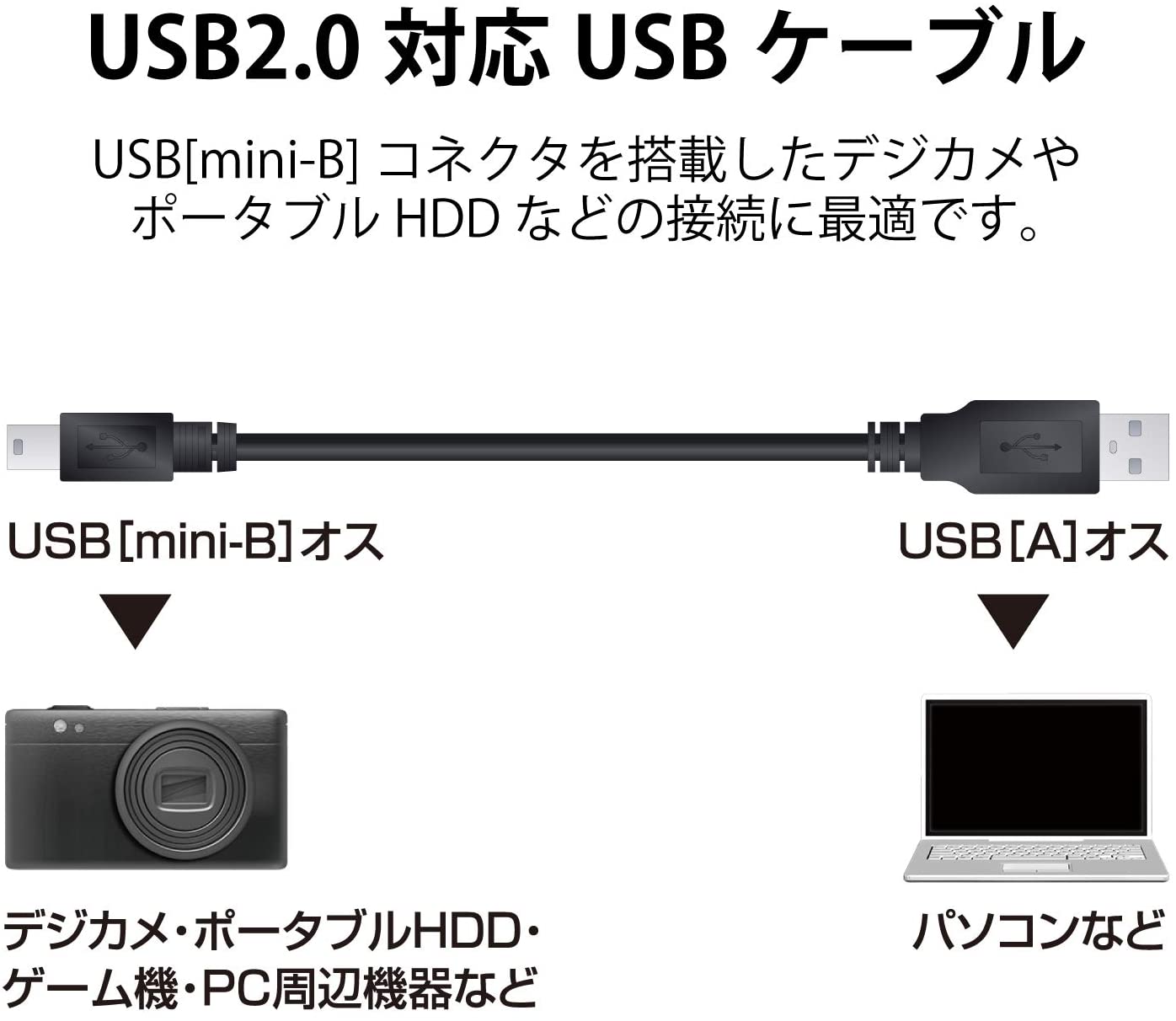 USB A オス to USB mini B オス 2mの販売 | パンダスタジオ・レンタル公式サイト