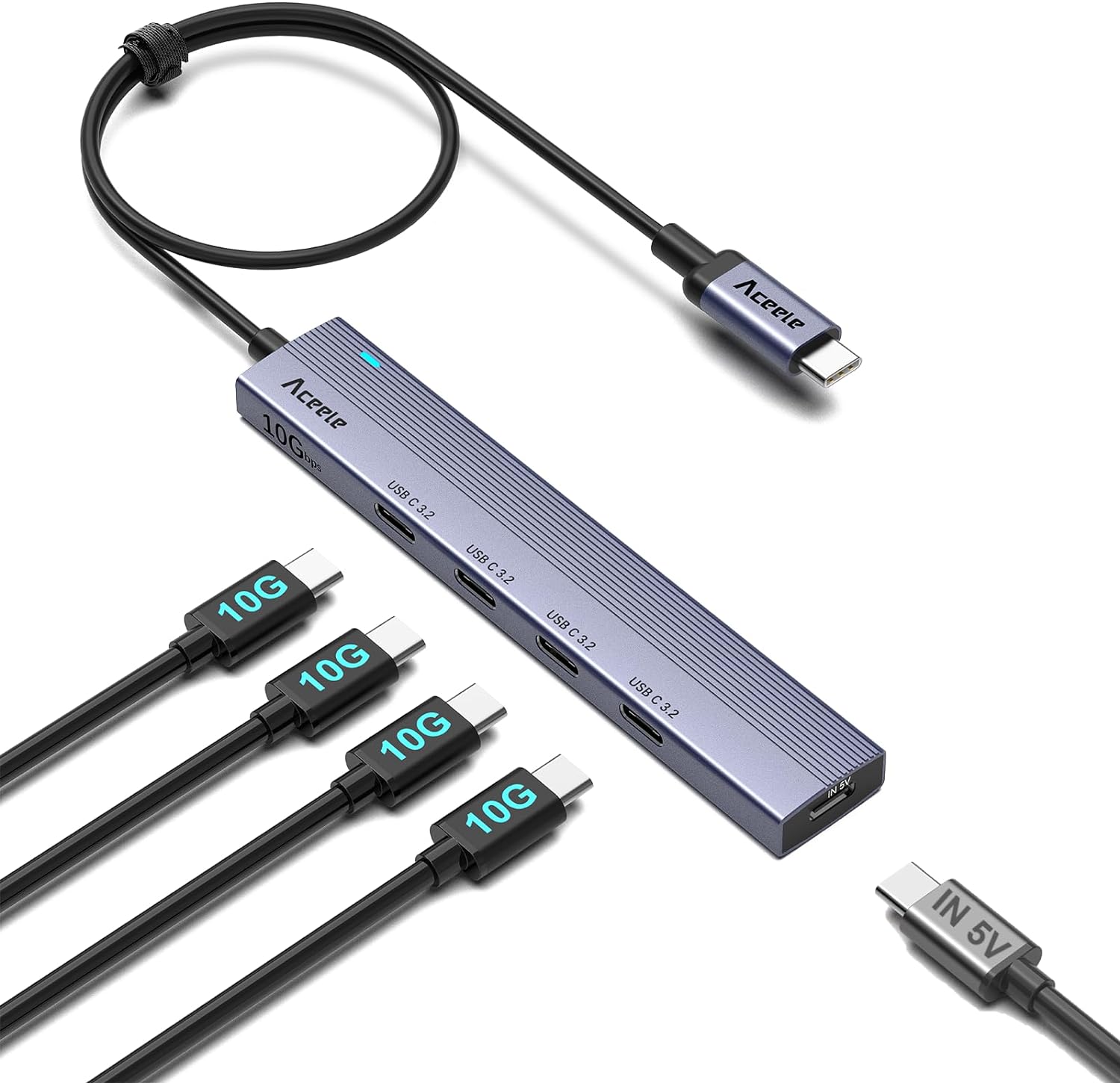Aceele USB Cハブ 10Gbps 4ポート拡張 USB 3.2 Gen 2 ハブ60cmケーブル