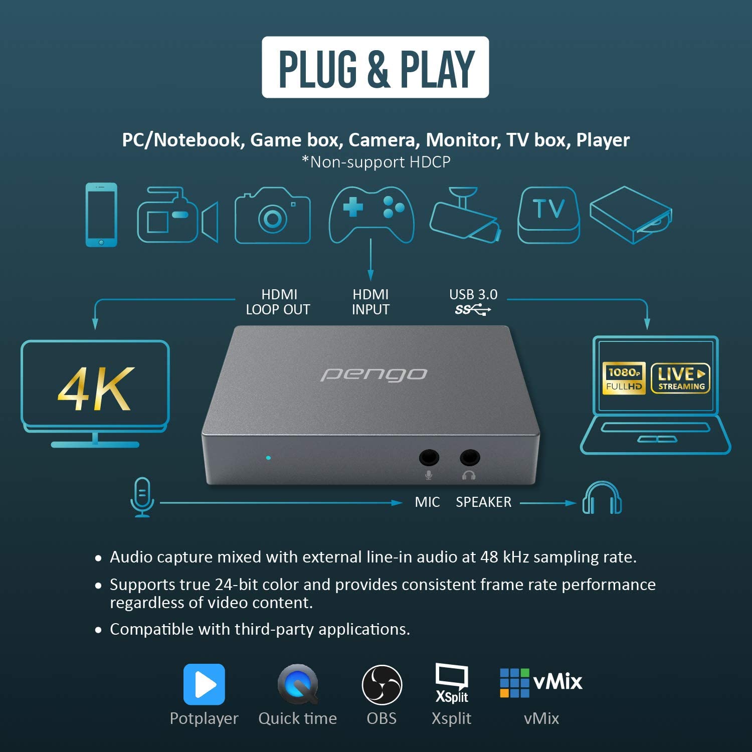 Pengo (ペンゴ) 4K HDMI グラバー ゲームキャプチャー | パンダスタジオ・レンタル公式サイト