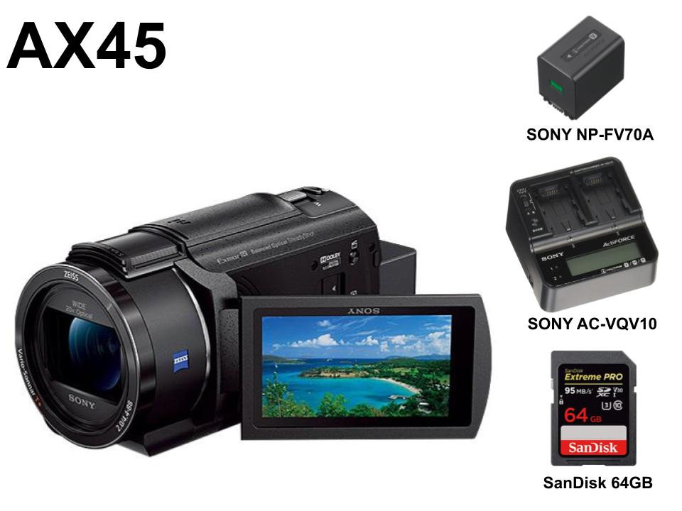 SONY FDR-AX45 B ブラック / 64GB SDXCカード / NP-FV70A / NP-FV 対応バッテリーチャージャーセット |  パンダスタジオ・レンタル公式サイト