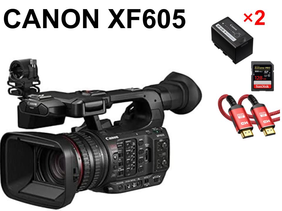 CANON XF605 業務用デジタルビデオカメラ/ 2個BP-A30 バッテリー /128GB SDXCカード / HDMI ケーブルセット