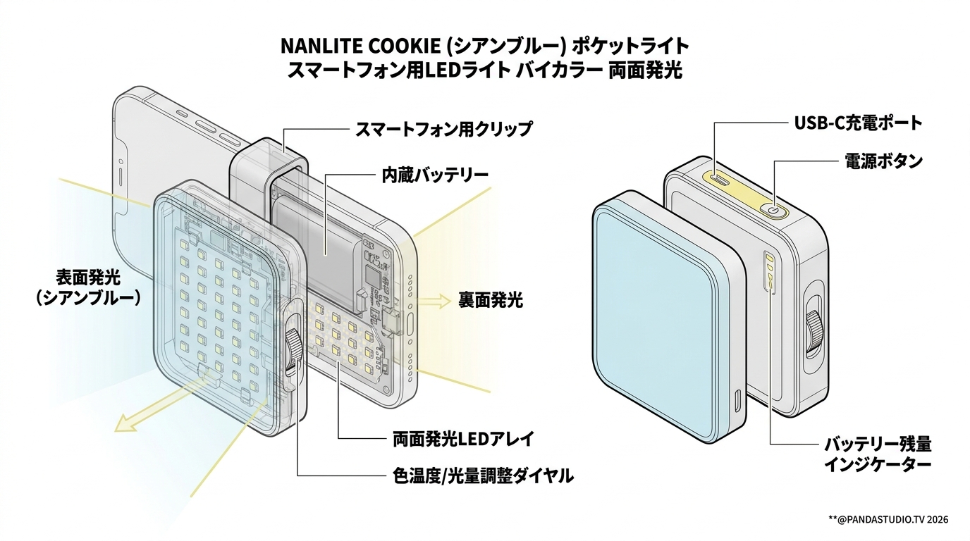 NANLITE cookie （シアンブルー） ポケットライト スマートフォン用LEDライト バイカラー 両面発光 インターネット上のお客様の声（評判）