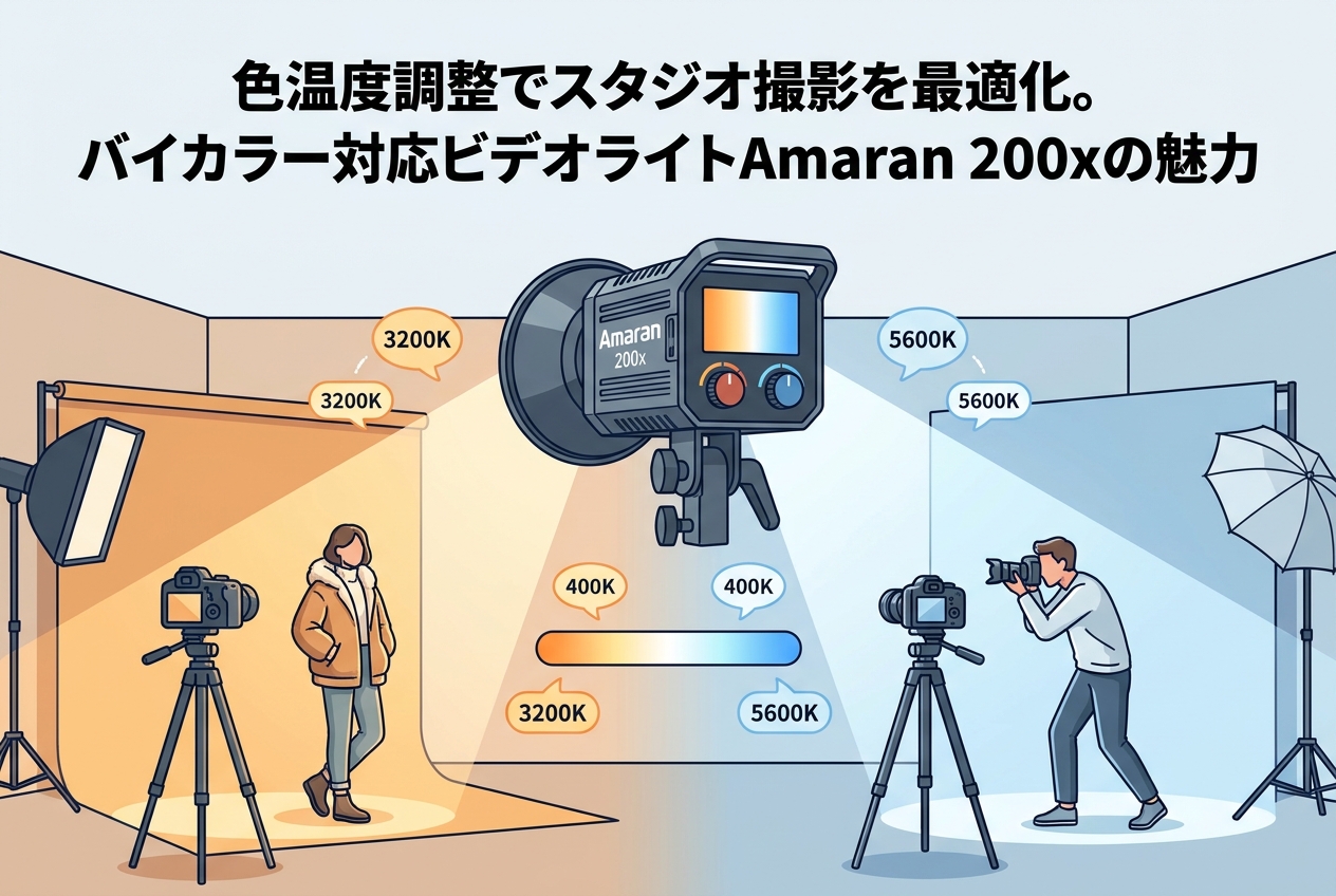 色温度調整でスタジオ撮影を最適化。バイカラー対応ビデオライトAmaran 200xの魅力