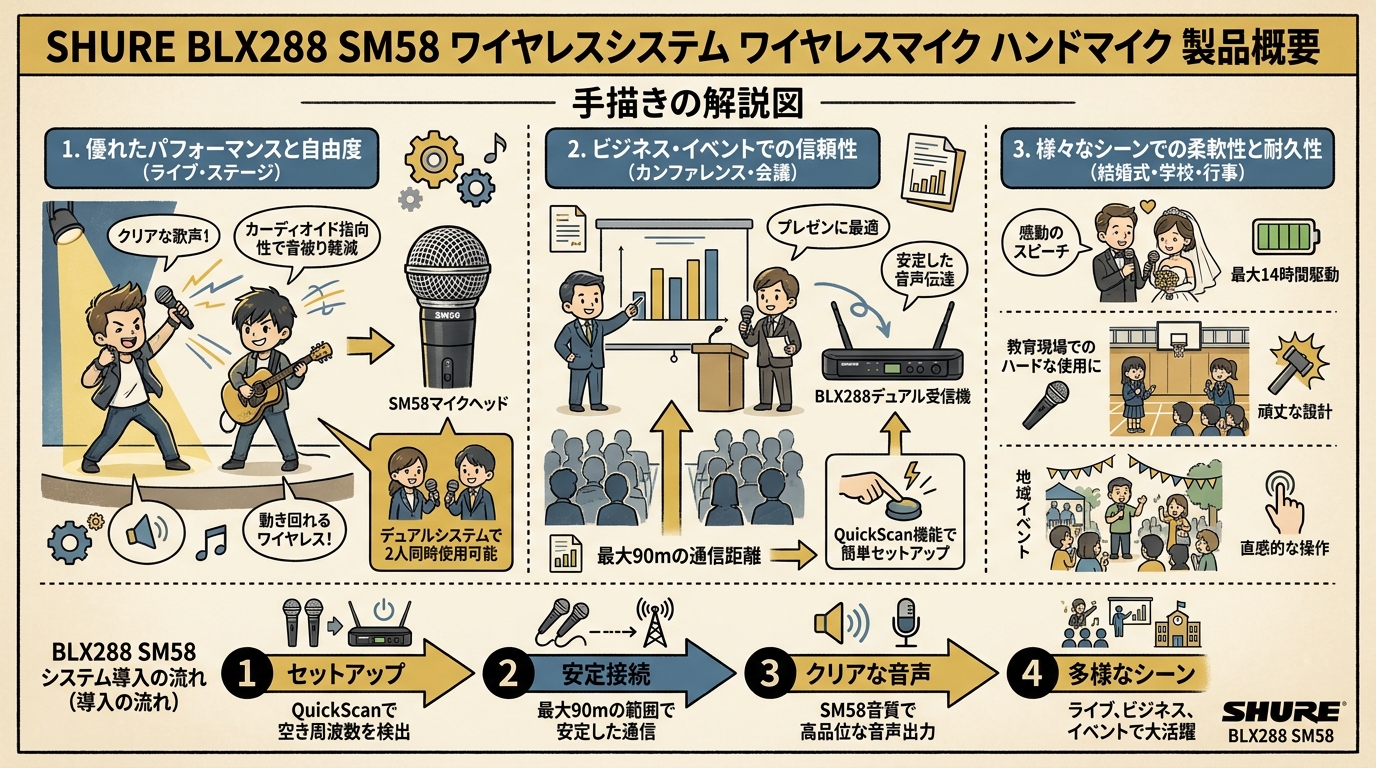 SHURE BLX288 SM58 ワイヤレスシステム ワイヤレスマイク ハンドマイク