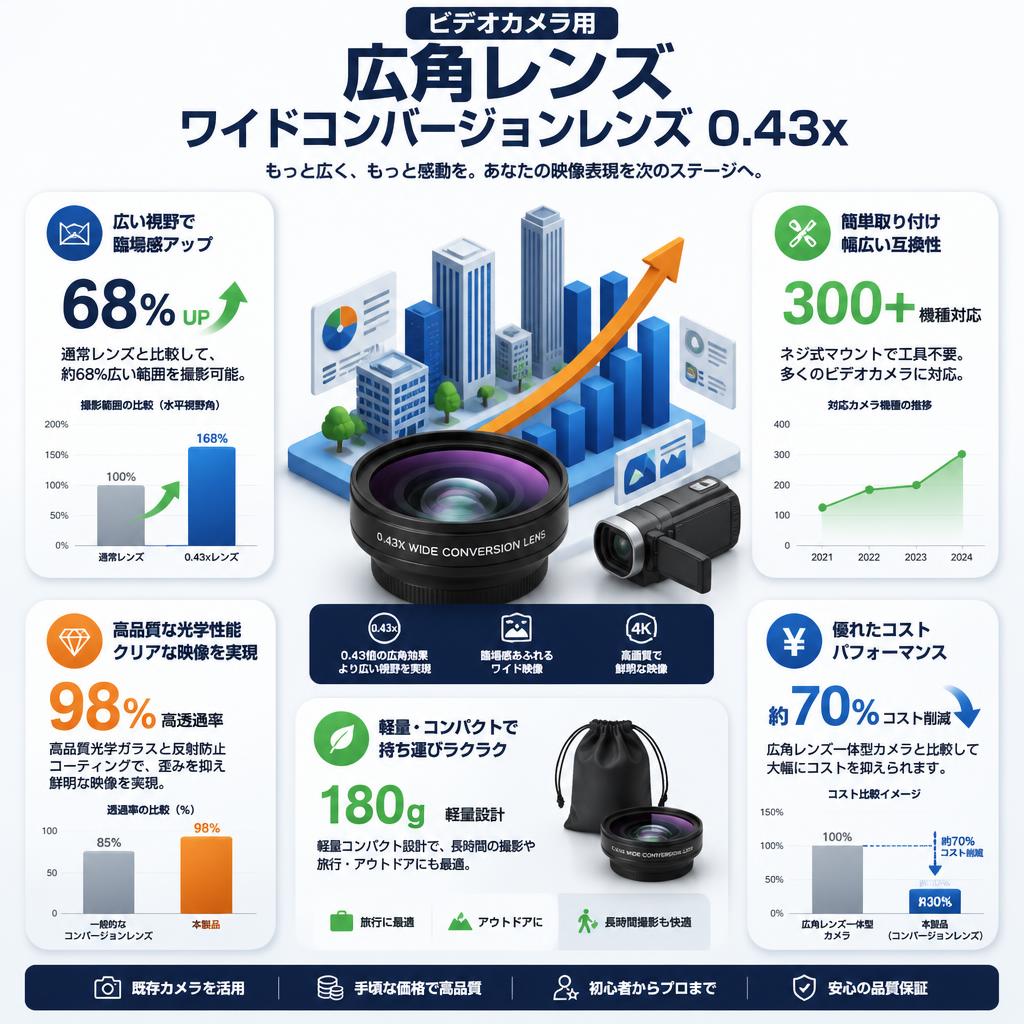 ビデオカメラ用 広角レンズ ワイドコンバージョンレンズ 0.43x