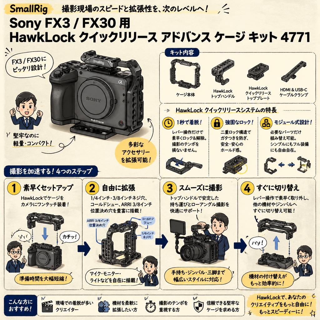 SmallRig Sony FX3 / FX30 用 HawkLock クイックリリース アドバンス ケージ キット 4771 関連商品・競合製品