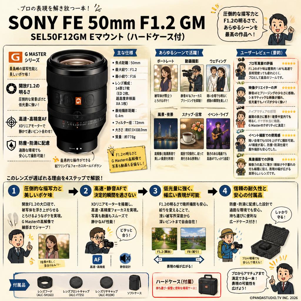 SONY FE 50mm F1.2 GM SEL50F12GM Eマウント(ハードケ－ス付) インターネット上のお客様の声（評判）