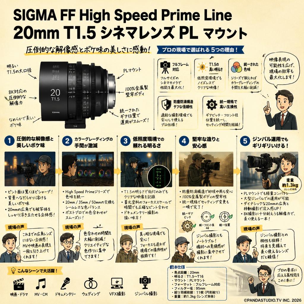 SIGMA FF High Speed Prime Line 20mm T1.5 シネマレンズ PL マウント インターネット上のお客様の声（評判）