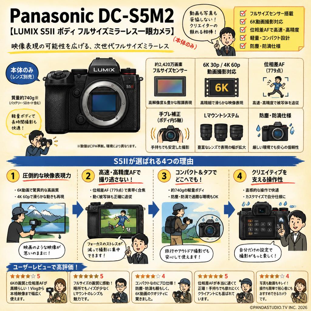 Panasonic DC-S5M2【LUMIX S5II ボディ フルサイズミラーレス一眼カメラ 】(本体のみ) インターネット上のお客様の声（評判）