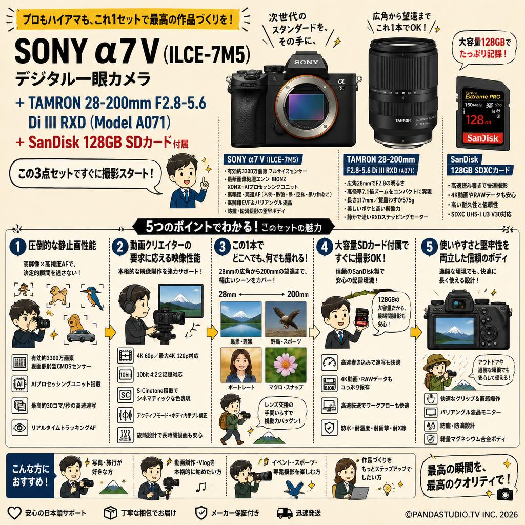 SONY &alpha;7 V ILCE-7M5デジタル一眼カメラ SanDisk 128GB付属  + TAMRON 28-200mm F2.8-5.6 Di III RXD (Model A071)