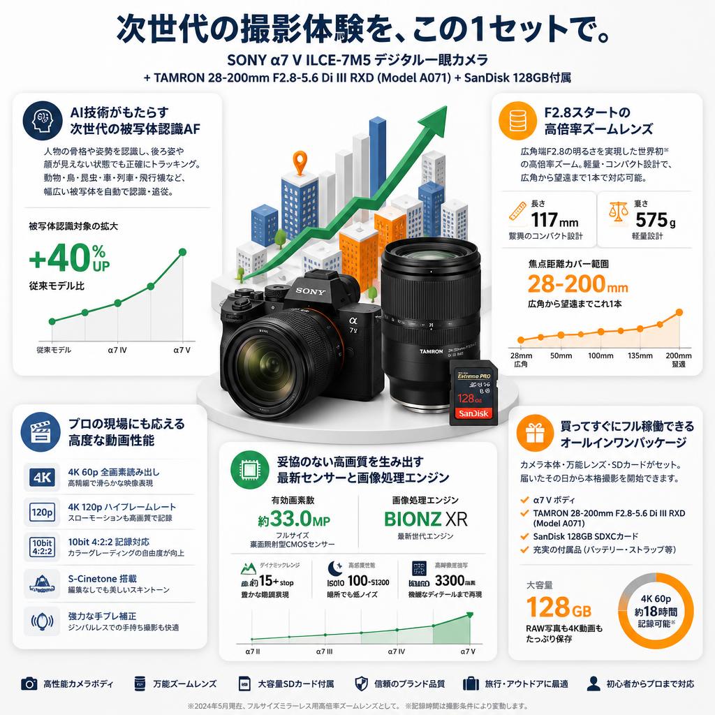 SONY &alpha;7 V ILCE-7M5デジタル一眼カメラ SanDisk 128GB付属  + TAMRON 28-200mm F2.8-5.6 Di III RXD (Model A071)