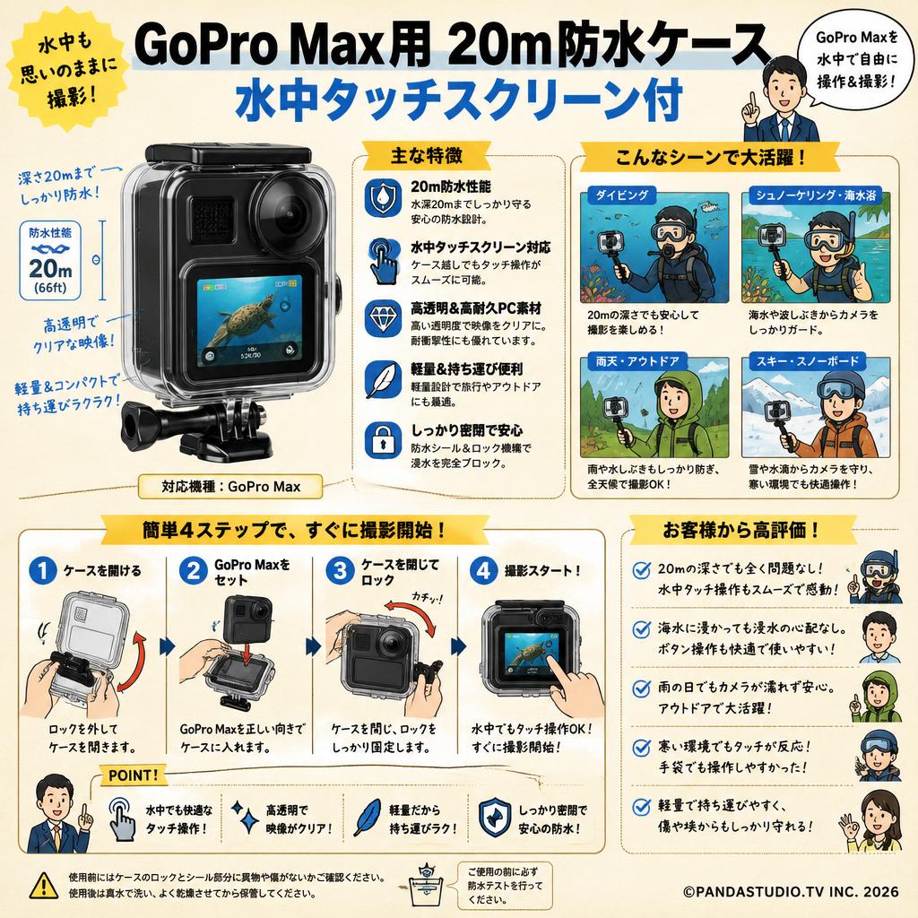 GoPro Max用 20m防水ケース 水中タッチスクリーン付 インターネット上のお客様の声（評判）