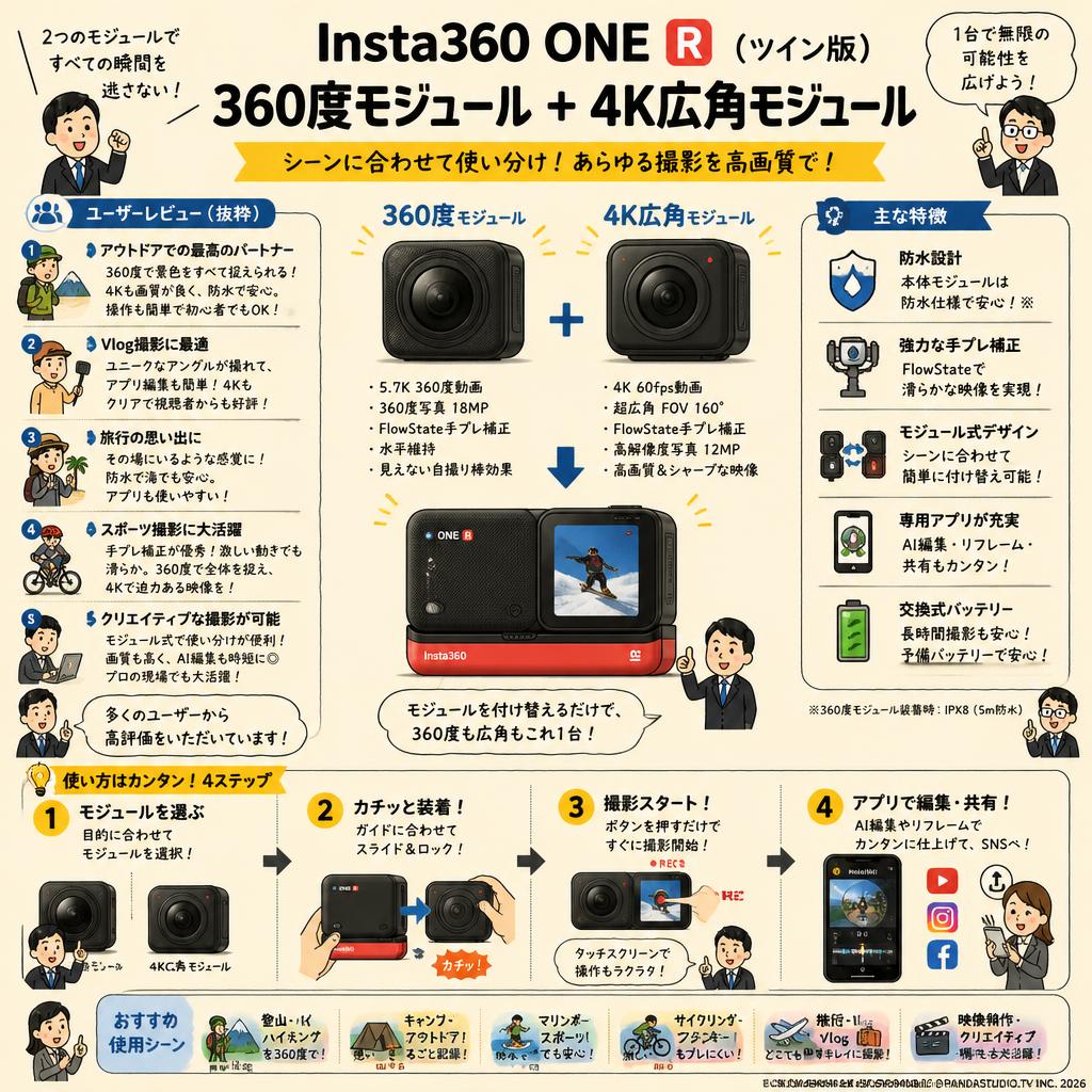 Insta360 ONE R （ツイン版）360度モジュール + 4K広角モジュール インターネット上のお客様の声（評判）