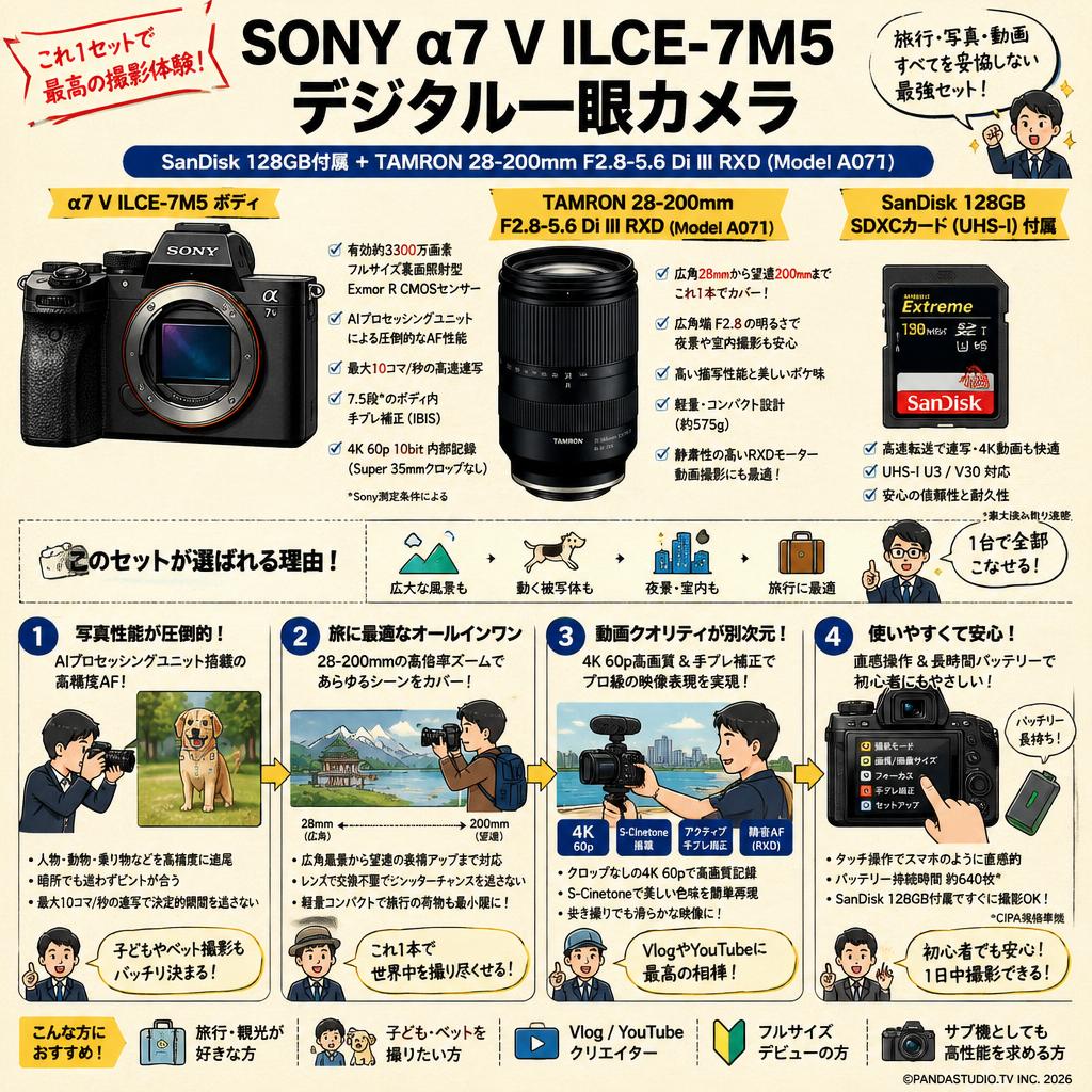SONY &alpha;7 V ILCE-7M5デジタル一眼カメラ SanDisk 128GB付属  + TAMRON 28-200mm F2.8-5.6 Di III RXD (Model A071)