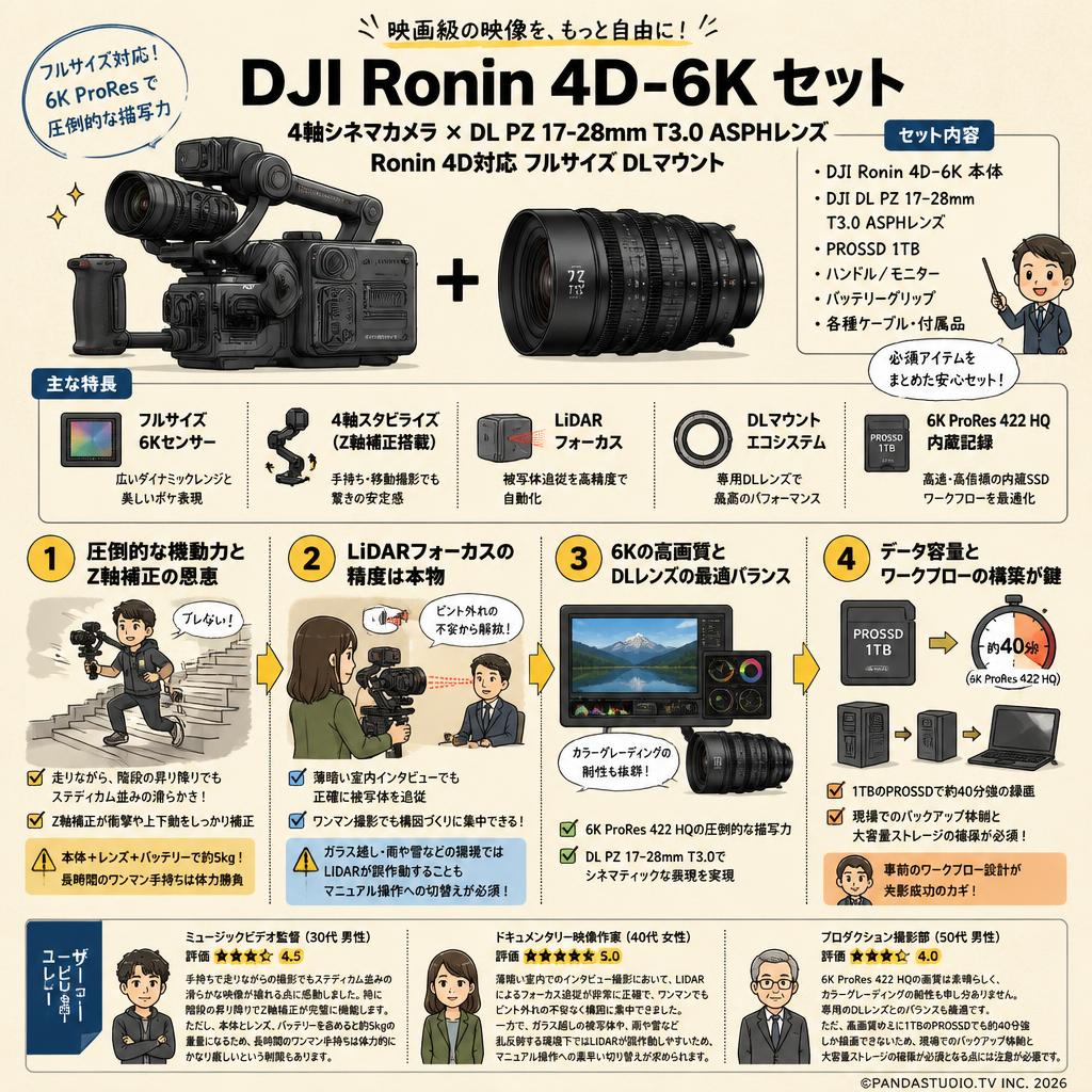 DJI Ronin 4D-6K 4軸シネマカメラ フルサイズ ジンバルカメラ / DJI DL PZ 17-28mm T3.0 ASPHレンズ Ronin 4D対応 フルサイズ DLマウント セット インターネット上のお客様の声（評判）