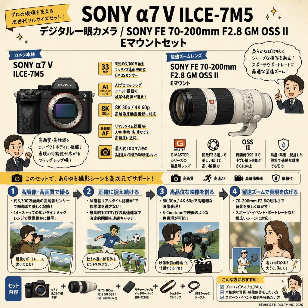 SONY &alpha;7 V ILCE-7M5デジタル一眼カメラ / SONY FE 70-200mm F2.8 GM OSS II Eマウントセット
