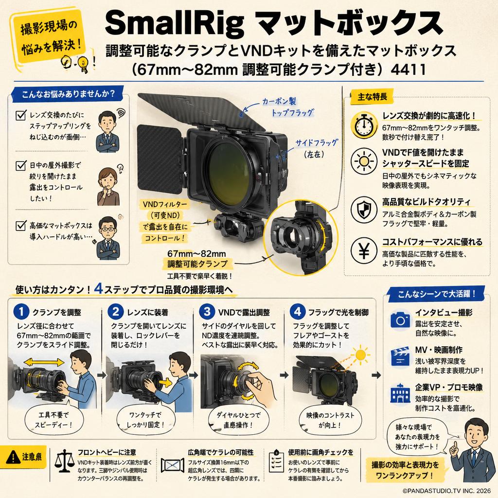 SmallRig 調整可能なクランプとVNDキットを備えたマットボックス （67mm～82mm 調整可能クランプ付き） 4411 インターネット上のお客様の声（評判）
