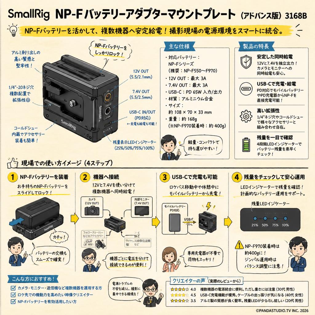 SmallRig NP-Fバッテリーアダプターマウントプレート（アドバンス版）3168B インターネット上のお客様の声（評判）