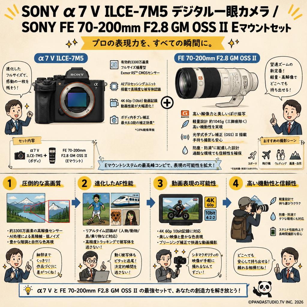 SONY &alpha;7 V ILCE-7M5デジタル一眼カメラ / SONY FE 70-200mm F2.8 GM OSS II Eマウントセット