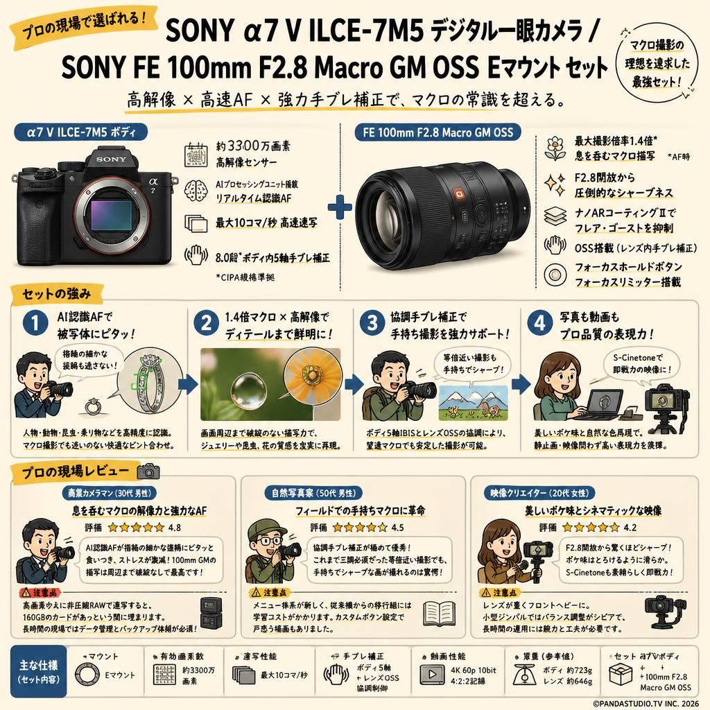 SONY α7 V ILCE-7M5デジタル一眼カメラ / SONY FE 100mm F2.8 Macro GM OSS  Eマウント セット インターネット上のお客様の声（評判）