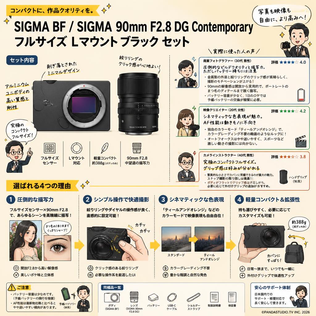 SIGMA BF / SIGMA 90mm F2.8 DG Contemporary フルサイズ Lマウント ブラック セット インターネット上のお客様の声（評判）