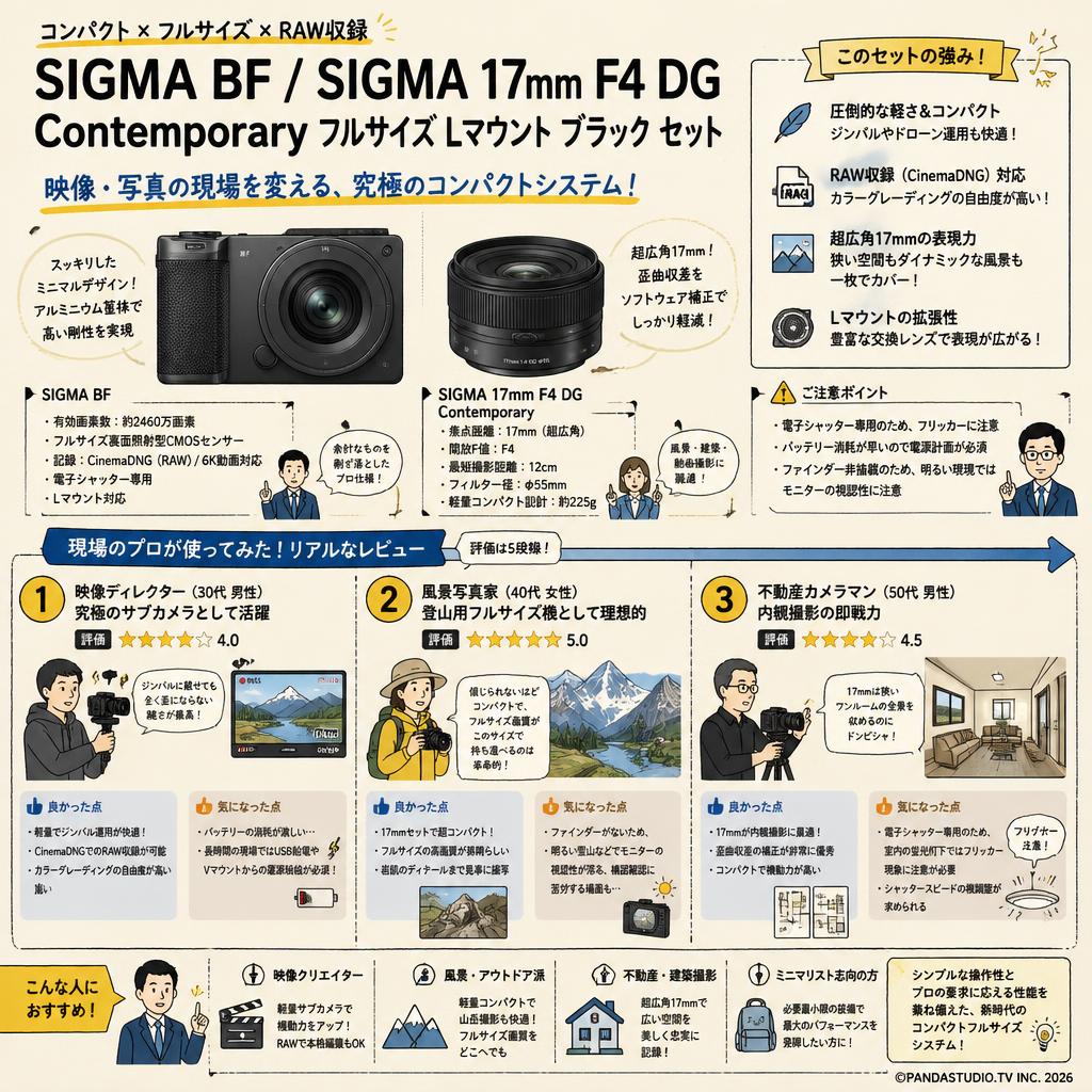 SIGMA BF / SIGMA 17mm F4 DG Contemporary フルサイズ Lマウント ブラック セット インターネット上のお客様の声（評判）
