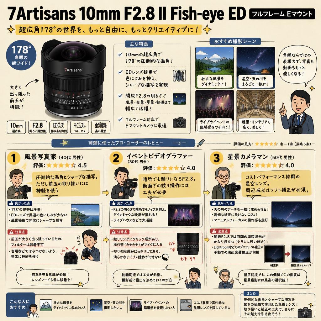 7Artisans 10mm F2.8 II Fish-eye ED フルフレーム Eマウント インターネット上のお客様の声（評判）