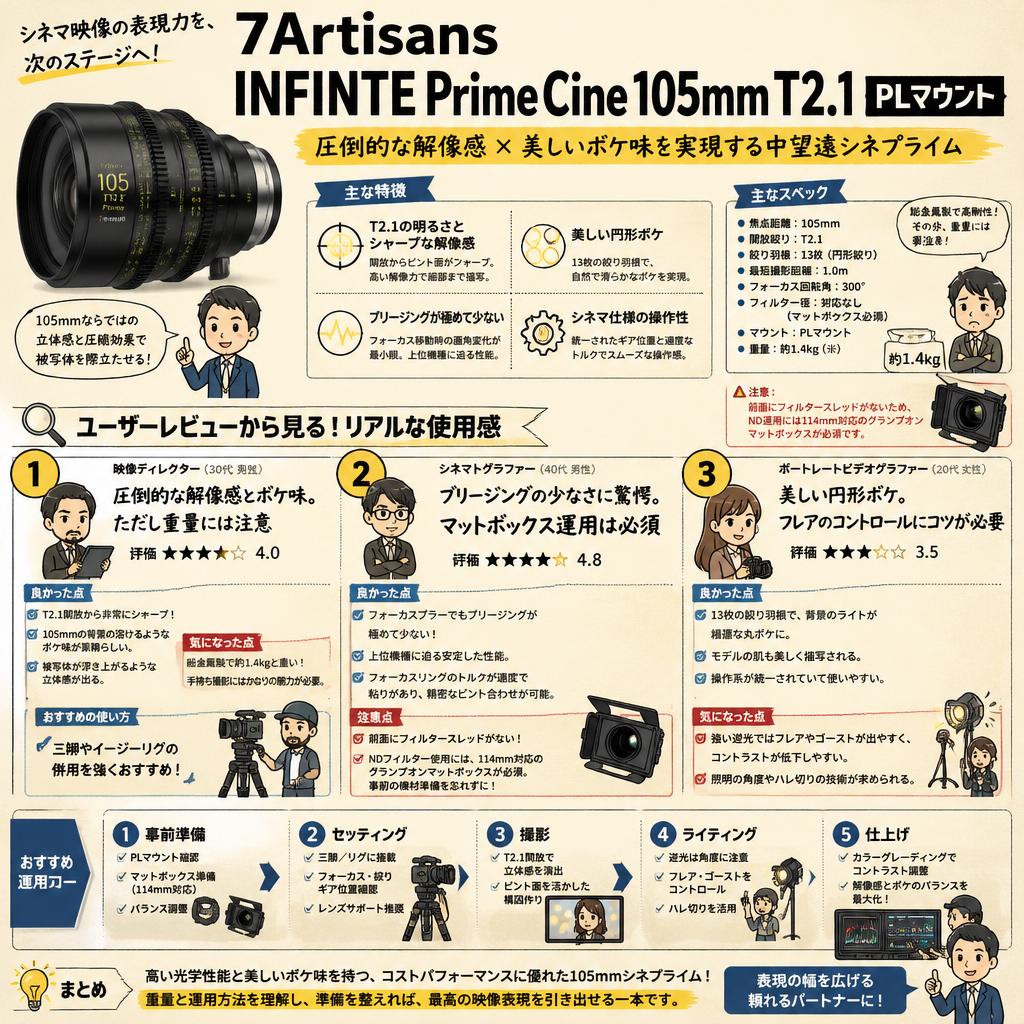 7Artisans INFINTE Prime Cine 105mm T2.1 PLマウント インターネット上のお客様の声（評判）