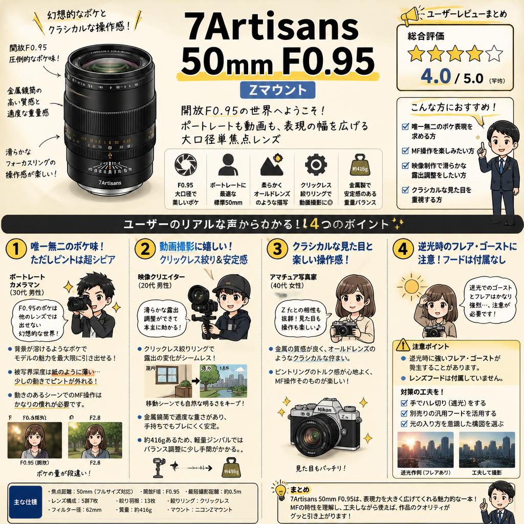7Artisans 50mm F0.95 Zマウント インターネット上のお客様の声（評判）