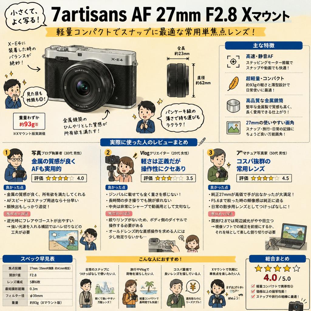 7artisans AF 27mm F2.8  Xマウント インターネット上のお客様の声（評判）
