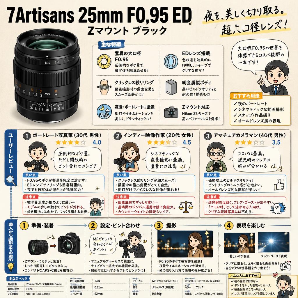 7Artisans 25mm F0.95 ED Zマウント ブラック インターネット上のお客様の声（評判）