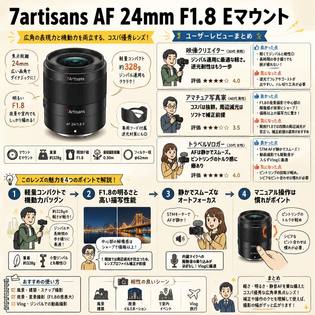 7artisans AF 24mm F1.8  Eマウント インターネット上のお客様の声（評判）