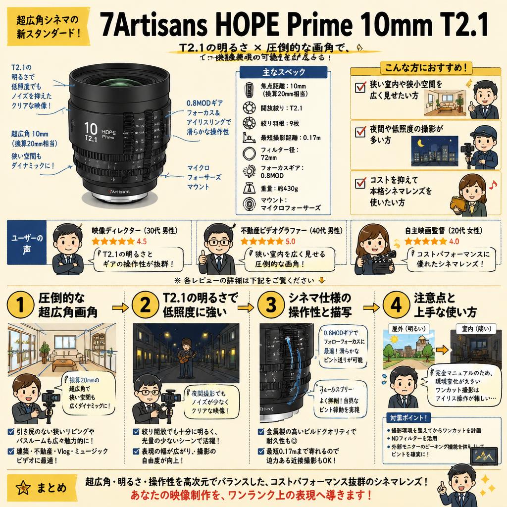 7Artisans HOPE Prime 10mm T2.1 マイクロフォーサーズマウント インターネット上のお客様の声（評判）