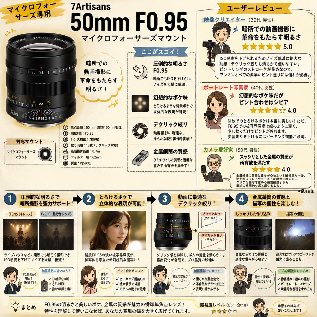 7Artisans 50mm F0.95 マイクロフォーサーズマウント インターネット上のお客様の声（評判）