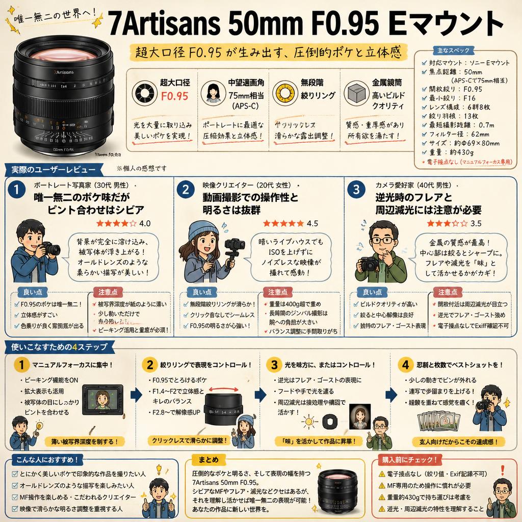 7Artisans 50mm F0.95 Eマウント インターネット上のお客様の声（評判）