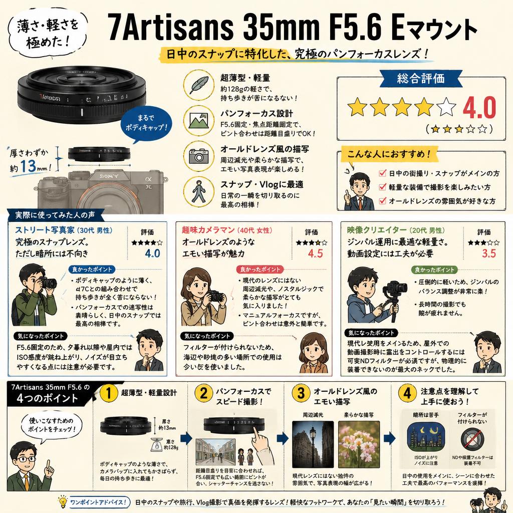 7Artisans 35mm F5.6 Eマウント インターネット上のお客様の声（評判）