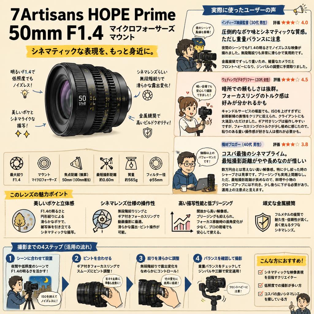 7Artisans HOPE Prime 50mm F1.4 マイクロフォーサーズマウント インターネット上のお客様の声（評判）