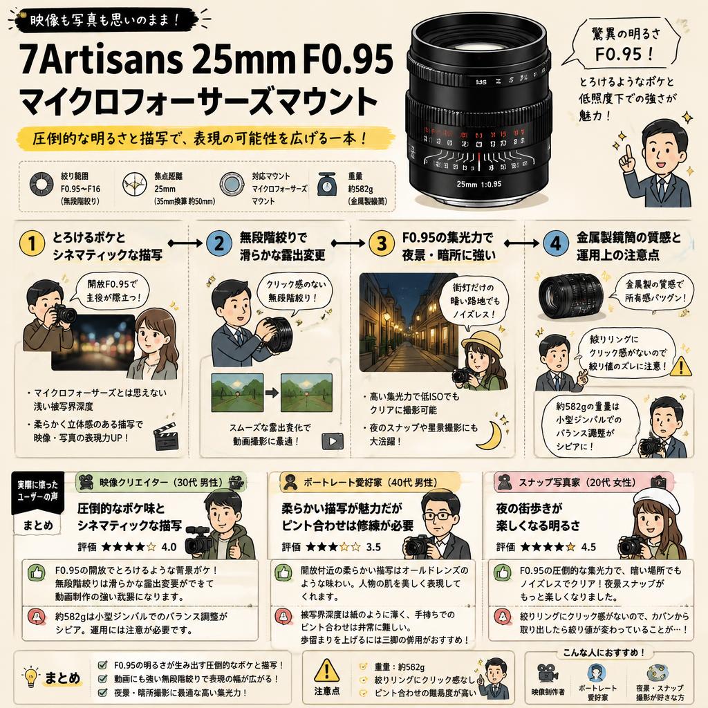 7Artisans 25mm F0.95 マイクロフォーサーズマウント インターネット上のお客様の声（評判）