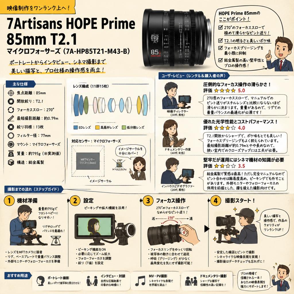 7Artisans HOPE Prime 85mm T2.1 マイクロフォーサーズ ( 7A-HP85T21-M43-B ) インターネット上のお客様の声（評判）