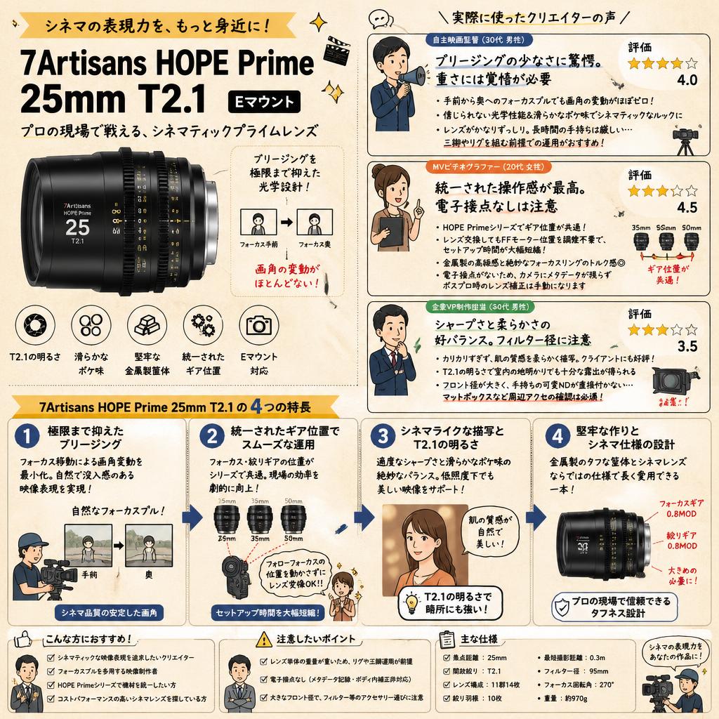 7Artisans HOPE Prime 25mm T2.1  Eマウント インターネット上のお客様の声（評判）