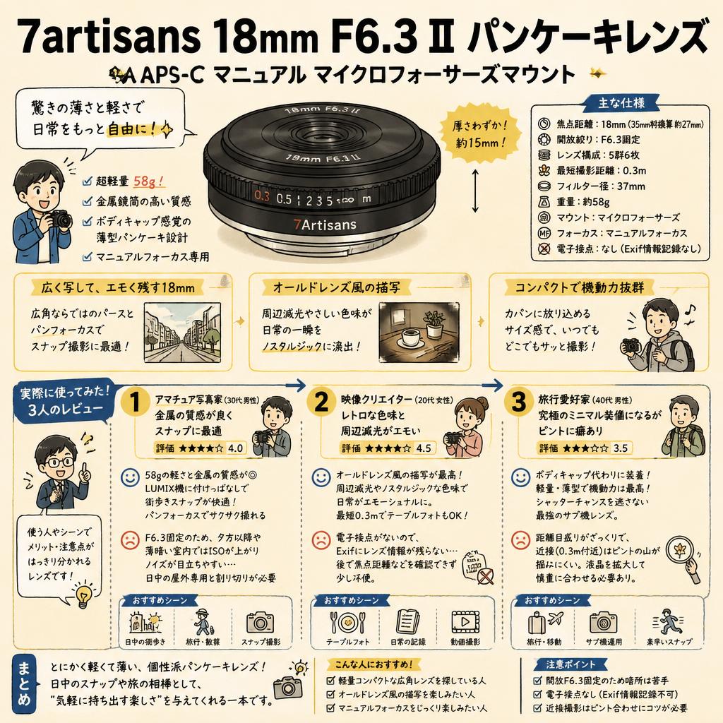 7artisans 18mm F6.3 II パンケーキレンズ  APS-C マニュアル マイクロフォーサーズマウント インターネット上のお客様の声（評判）