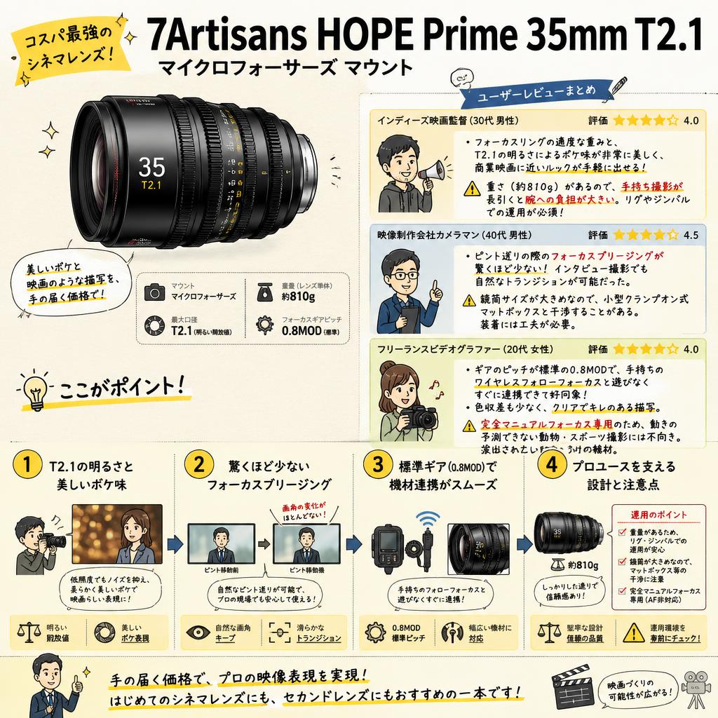 7Artisans HOPE Prime 35mm T2.1 マイクロフォーサーズ マウント インターネット上のお客様の声（評判）